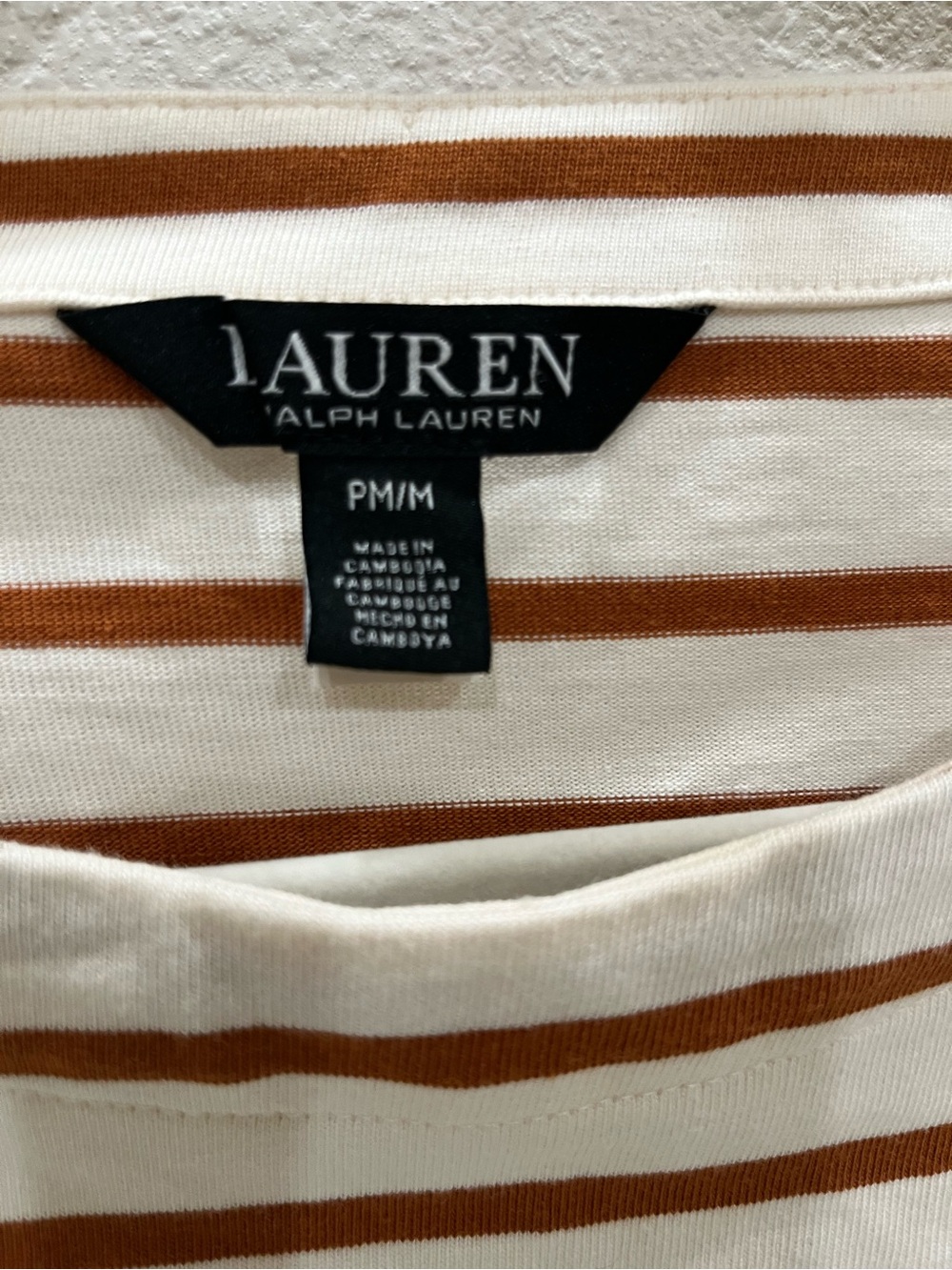 Ralph Lauren Striped Boatneck Long-Sleeve Top in Cream and Brown MP - Picture 5 of 6